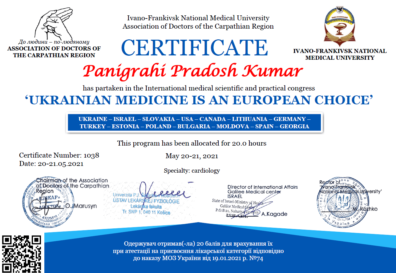 Pradosh Panigrahi Consultant Cardiologist - Certifications