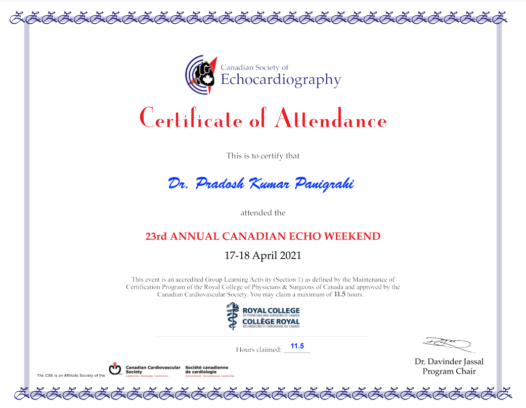 Pradosh Panigrahi Consultant Cardiologist - Certifications
