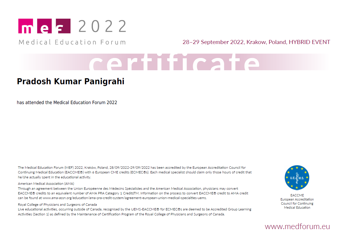 Pradosh Panigrahi Consultant Cardiologist - Certifications